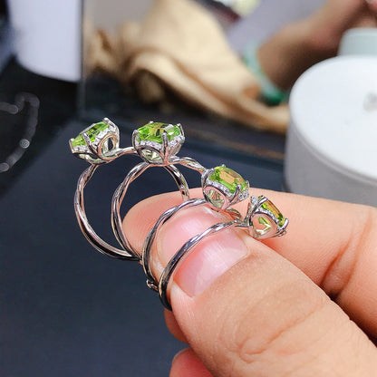 Natural Peridot Ring for Women, S925 Sterling Silver Setting, Main Stone 6*6mm