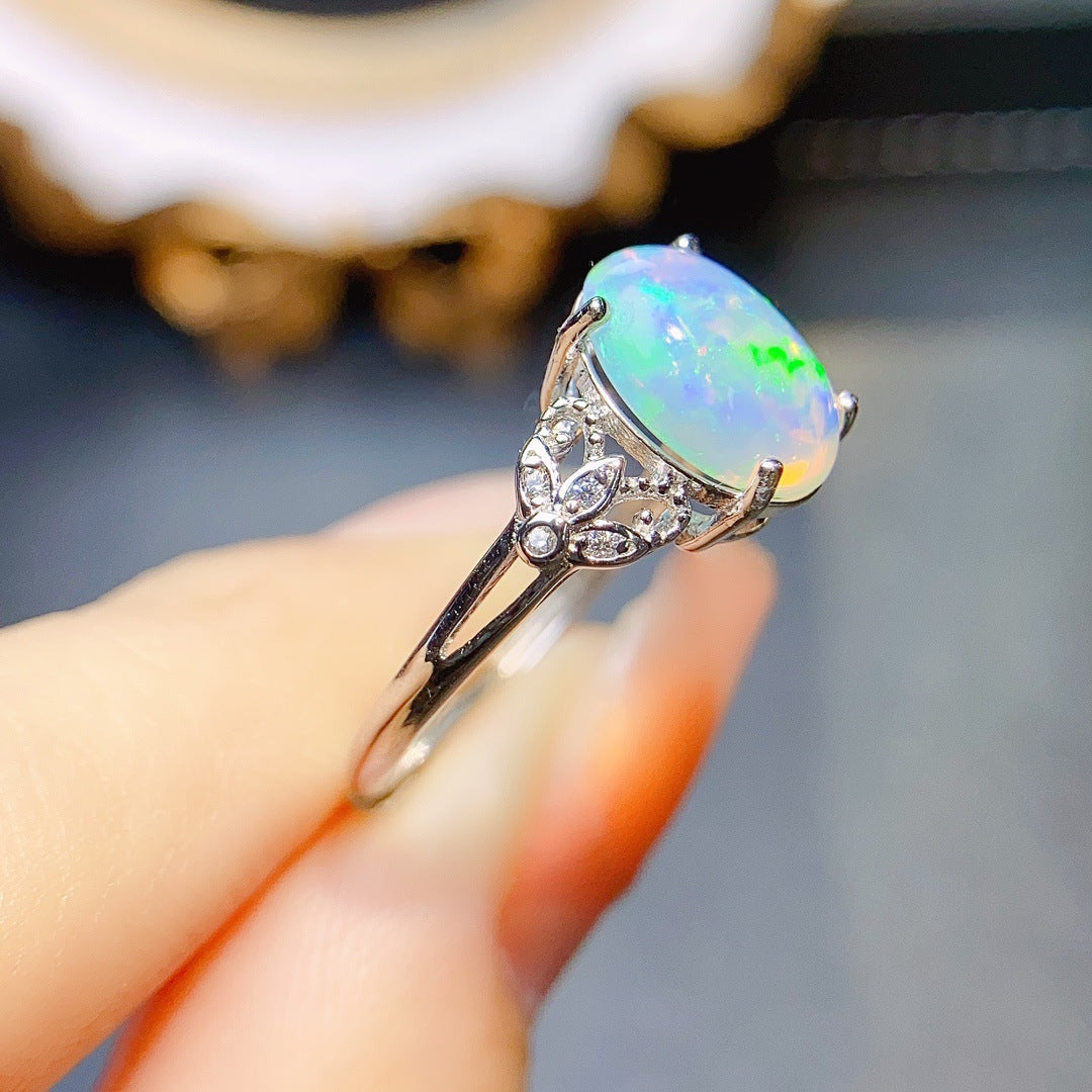 Natural White Opal Ring S925 Silver Setting, Main Stone 8*10mm