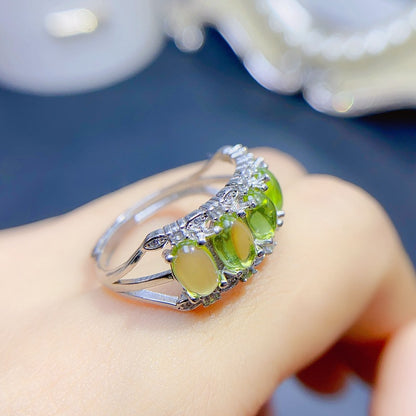 Natural Peridot Ring for Women, S925 Sterling Silver Setting, Main Stone 4*6mm