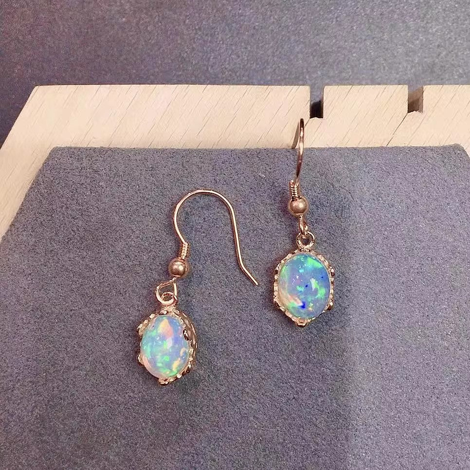 Natural Opal Earrings Set in S925 Silver, Main Stone 7*9mm