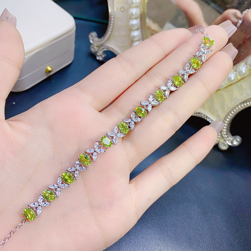 Natural Peridot Bracelet Set in 925 Sterling Silver 4*6mm