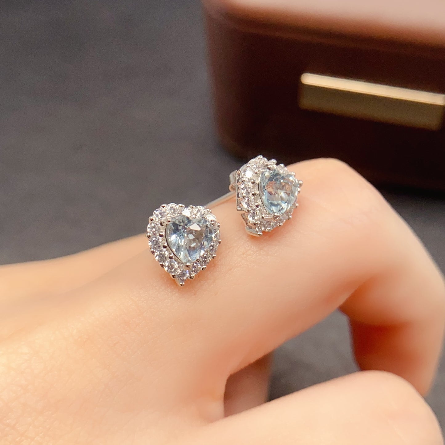 Natural Aquamarine Earrings, 925 Silver Plated with Platinum, Main Stone 5*5mm