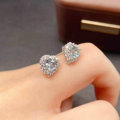 Natural Aquamarine Earrings, 925 Silver Plated with Platinum, Main Stone 5*5mm