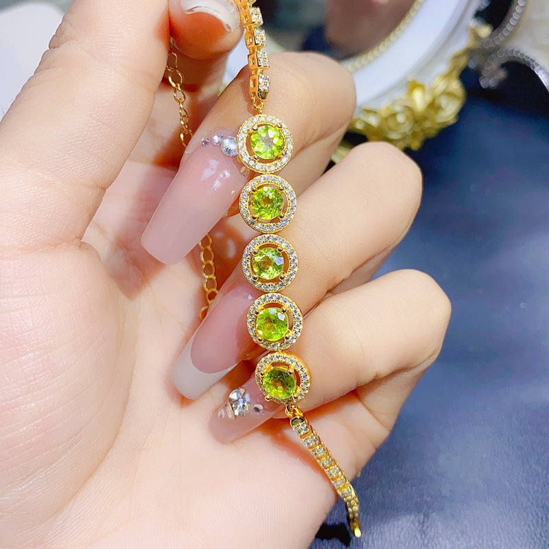 Natural Peridot Bracelet Set in 925 Sterling Silver 5*5mm