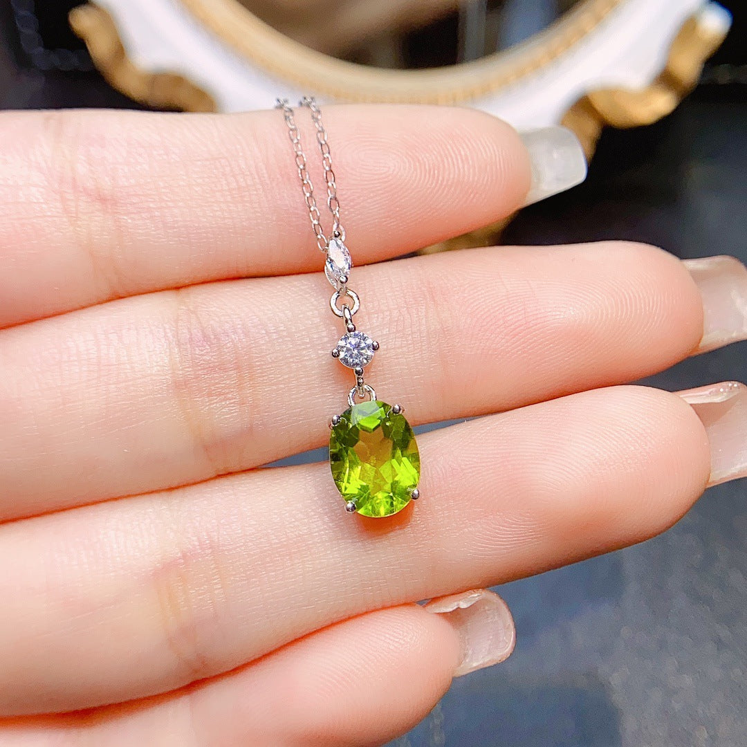 Natural Peridot Pendant Necklace, Set in S925 Silver