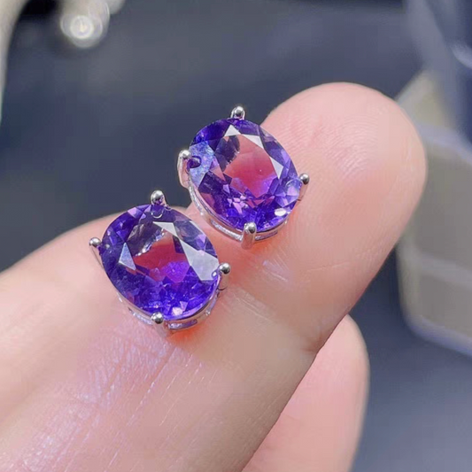 Natural Amethyst Earrings, 925 Silver with Platinum Plating
