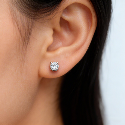 Natural Aquamarine Stud Earrings, 925 Silver Plated with Platinum