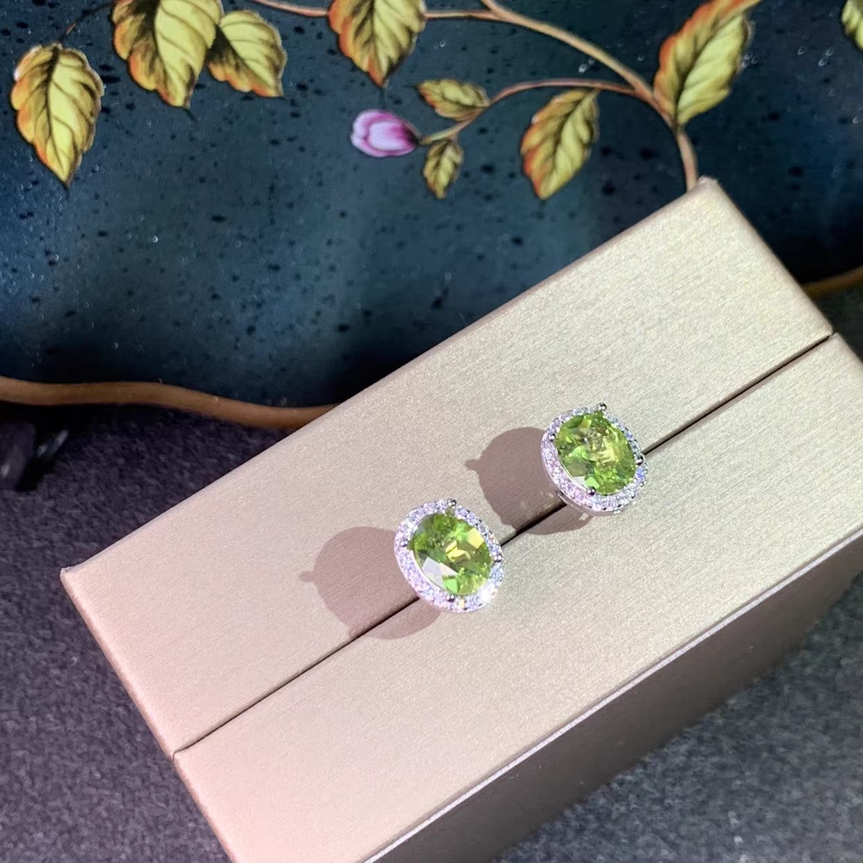 Natural Peridot Earrings Set in S925 Silver, Main Stone 6*8mm