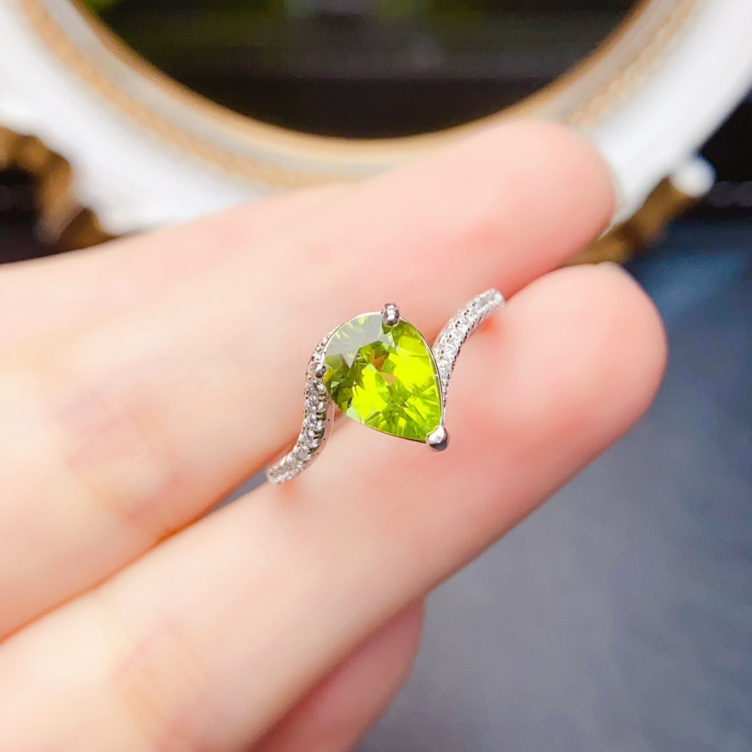 Natural Peridot Ring for Women, S925 Sterling Silver Setting, Main Stone 7*9mm