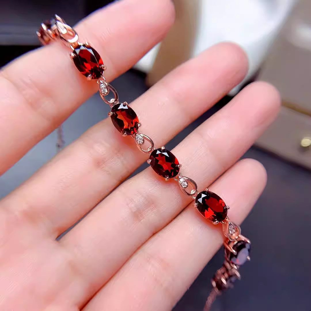 Natural Mozambique Garnet Bracelet, S925 Silver Plated with Rose Gold