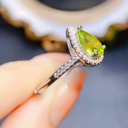 Natural Peridot Ring for Women, Set in S925 Sterling Silver, Main Stone 6*8mm