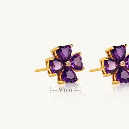 Natural Amethyst Sterling Silver Four-Leaf Clover Earrings