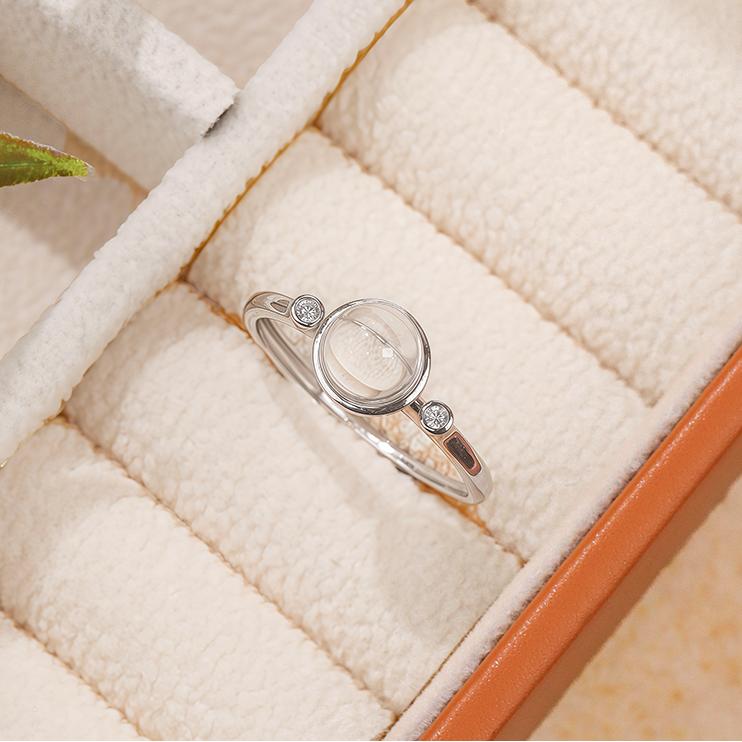 Natural white crystal 925 silver ring
