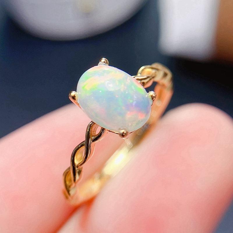 Natural Opal Ring, 925 Silver Setting 6*8mm