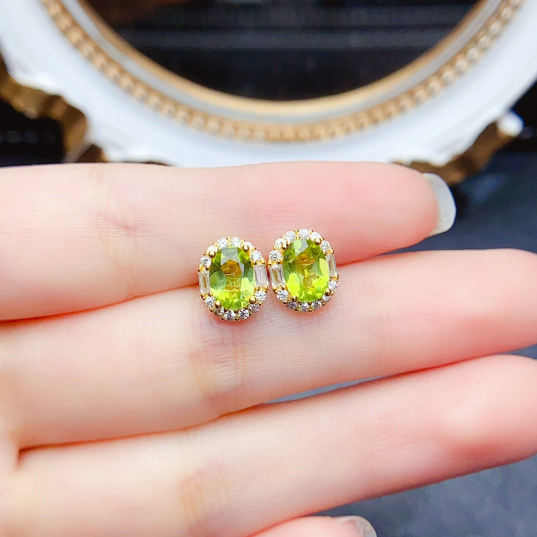 Natural Peridot Earrings, Set in S925 Silver, Main Stone 5x7mm