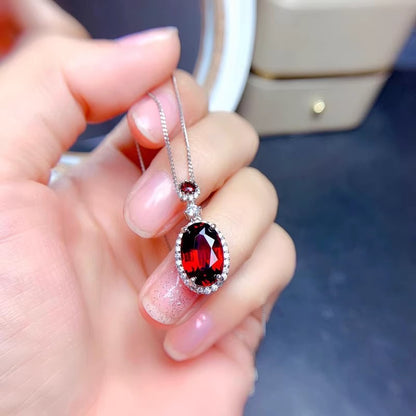 Natural Garnet Pendant Necklace, S925 Silver Plated with Platinum