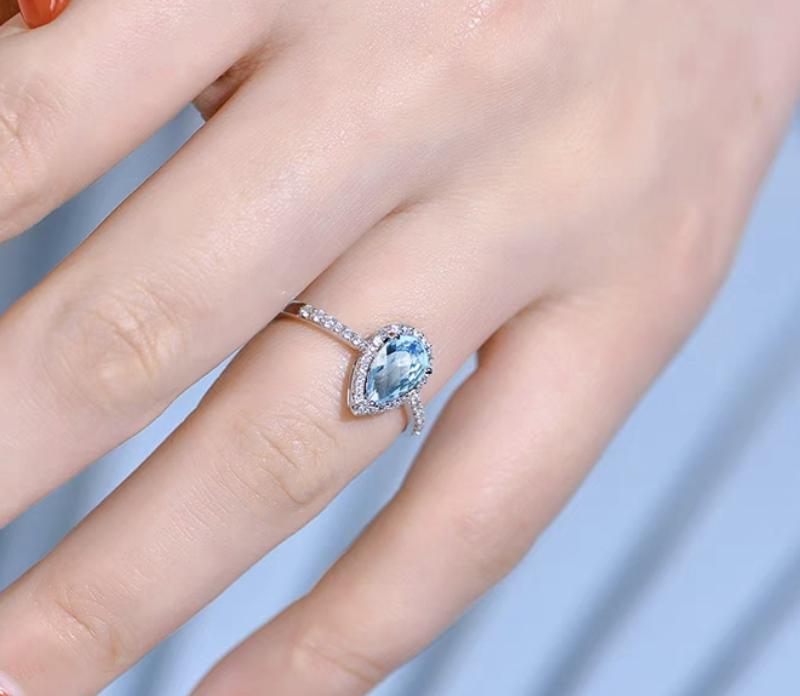 Natural aquamarine 925 silver ring