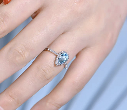 Natural aquamarine 925 silver ring