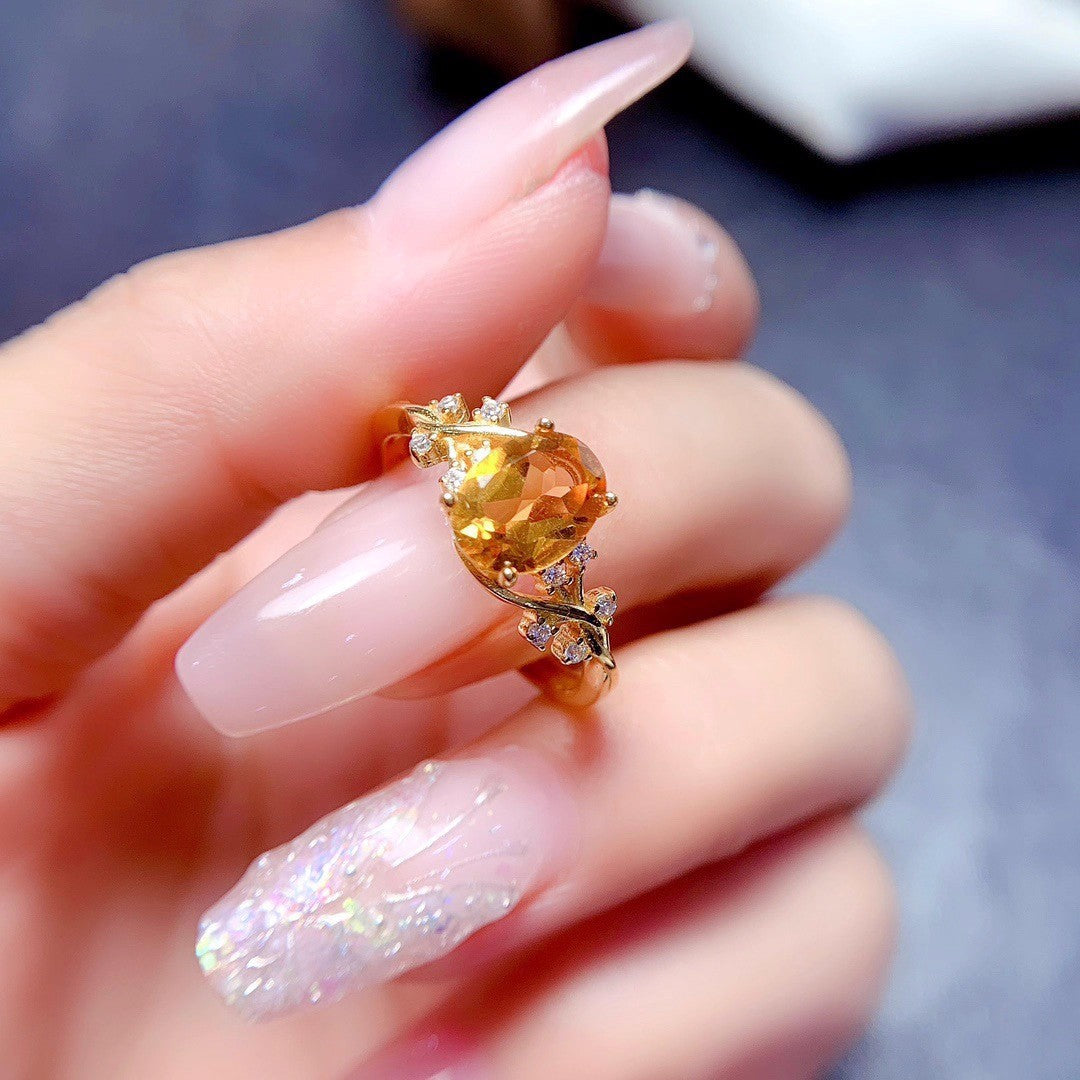 Natural Citrine 925 Silver Ring