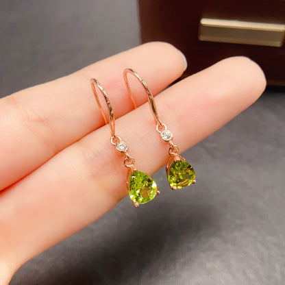 Natural Peridot Earrings, Set in S925 Silver, Main Stone 6x8mm
