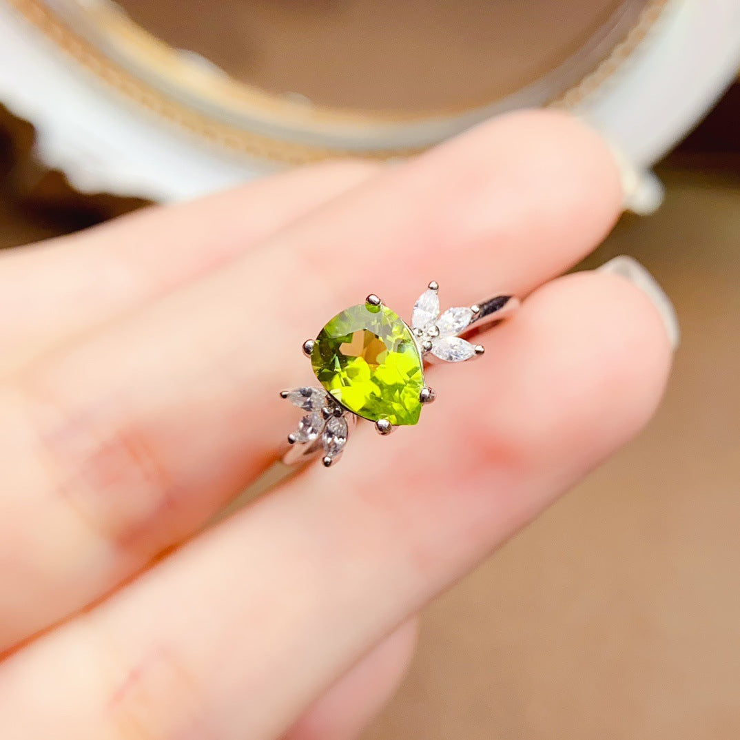 Natural Peridot Ring for Women, S925 Sterling Silver Setting, Main Stone 6*8mm