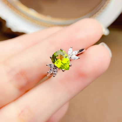 Natural Peridot Ring for Women, S925 Sterling Silver Setting, Main Stone 6*8mm