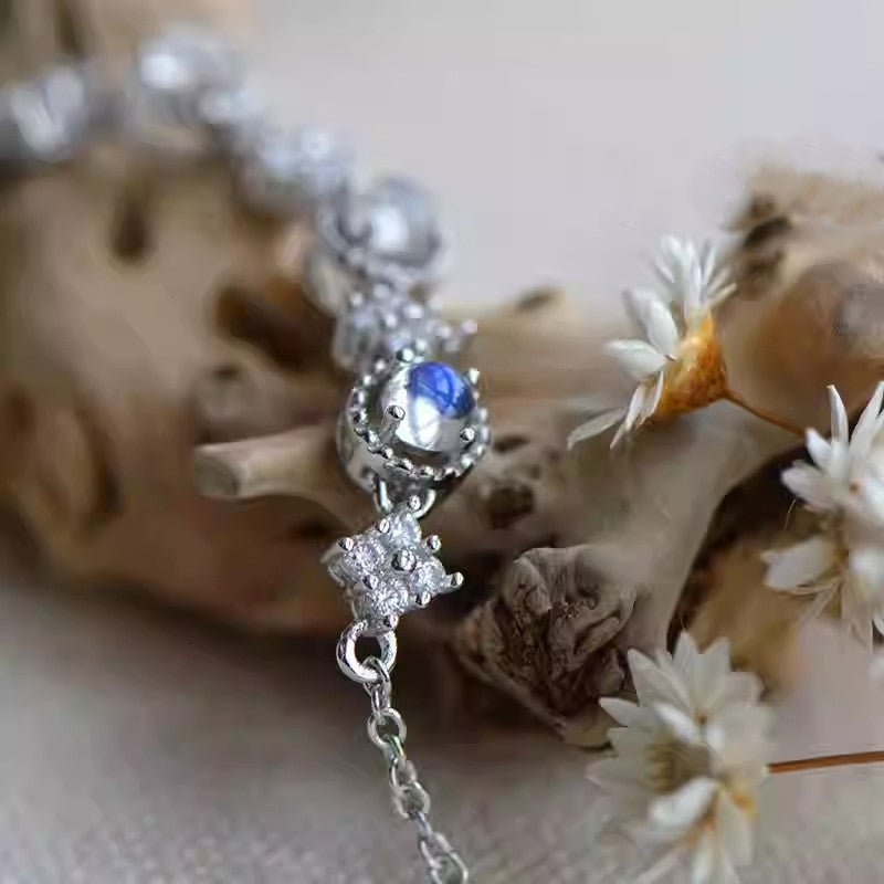 Natural Moonstone Bracelet, S925 Silver Plated with Platinum