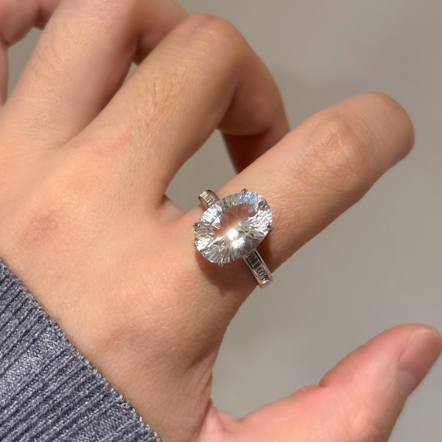 Natural white crystal 925 silver ring