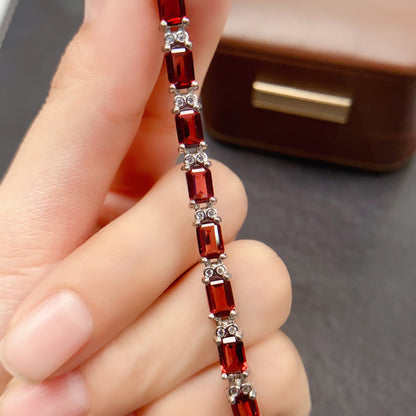 Bracelet Grenat Naturel, Plaqué Argent S925 et Platine