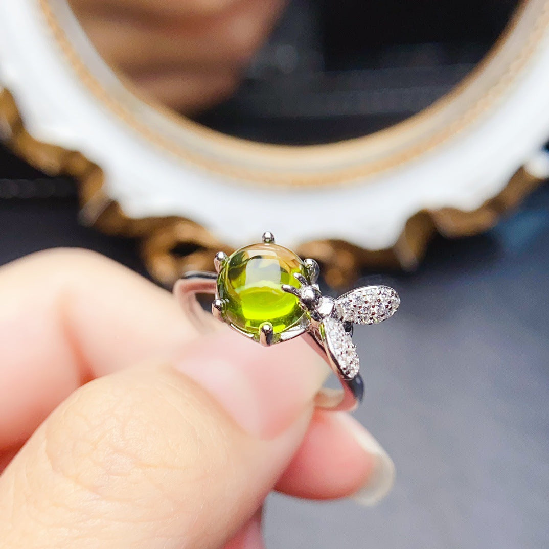 Natural Peridot Ring for Women, S925 Sterling Silver Setting, Main Stone 8*8mm