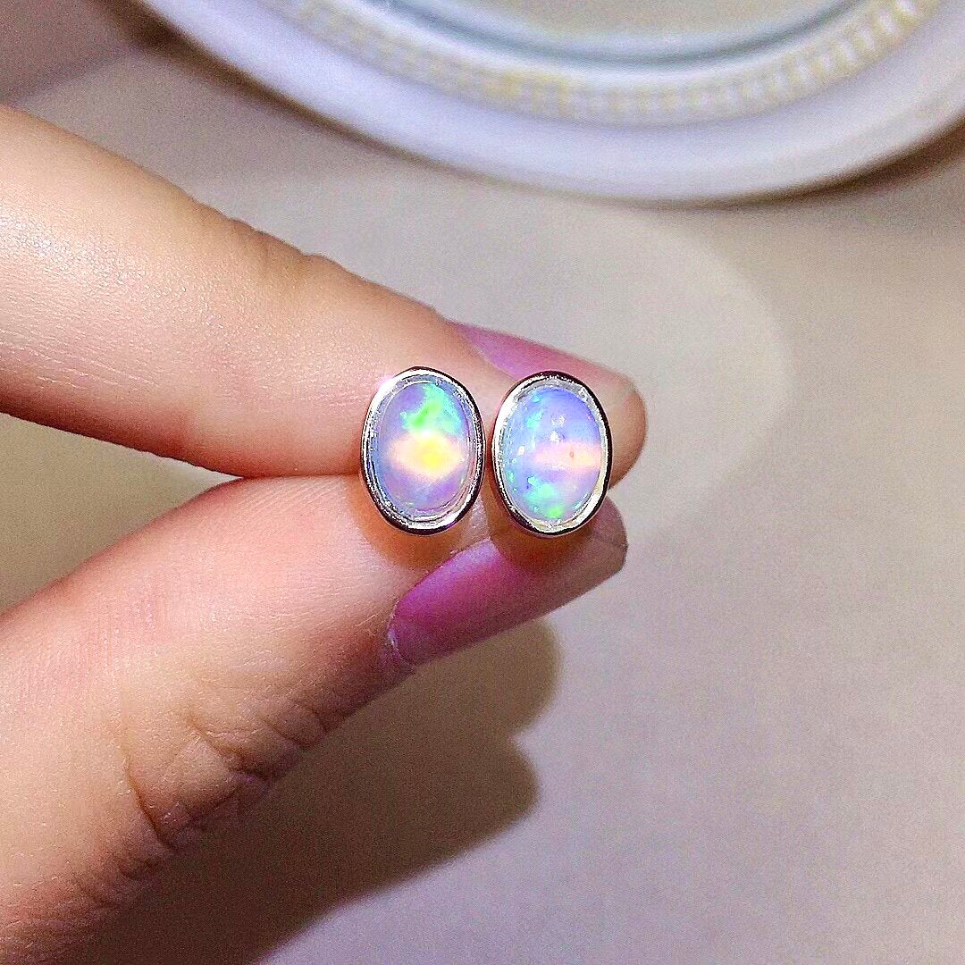 Natural Opal Earrings Set in S925 Silver, Main Stone 5*7mm