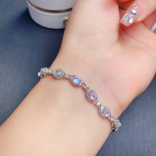 Natural Moonstone Bracelet, S925 Silver Plated with Platinum