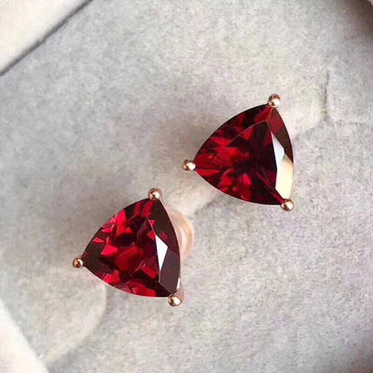 Natural Garnet Earrings, 925 Silver Plated with Gold, Main Stone 5*5mm