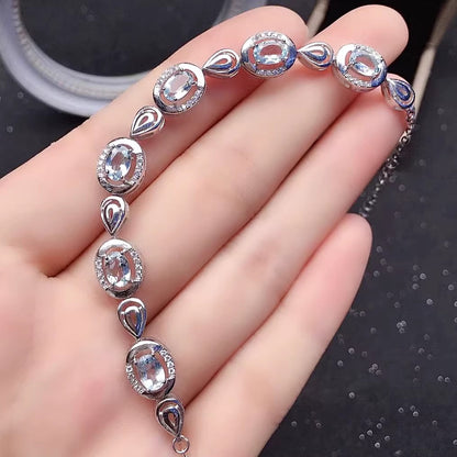 Natural Aquamarine Bracelet, S925 Sterling Silver Setting