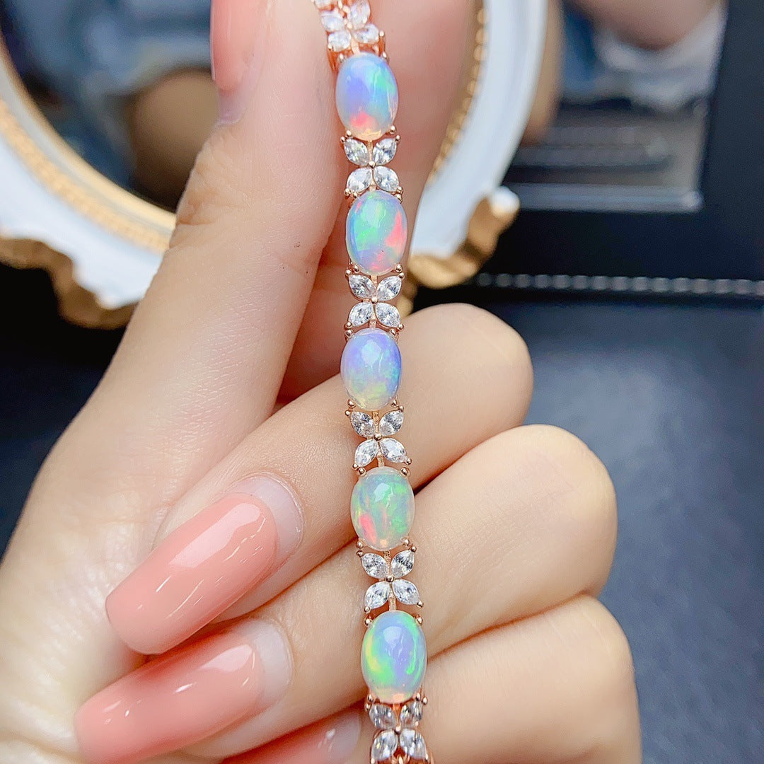 Natural Opal Bracelet Set in S925 Sterling Silver 6*8mm