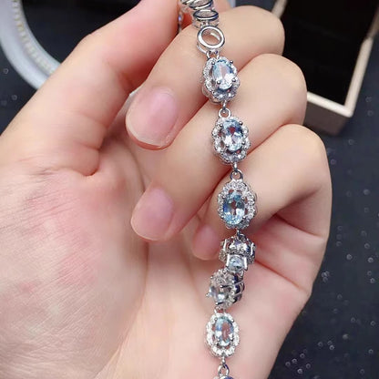 Natural Aquamarine Bracelet, S925 Sterling Silver Setting