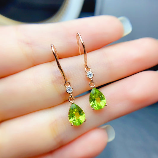 Natural Peridot Earrings, Set in S925 Silver, Main Stone 6x8mm