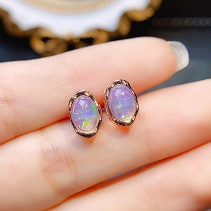 Natural Opal Earrings Set in S925 Silver, Main Stone 6*8mm