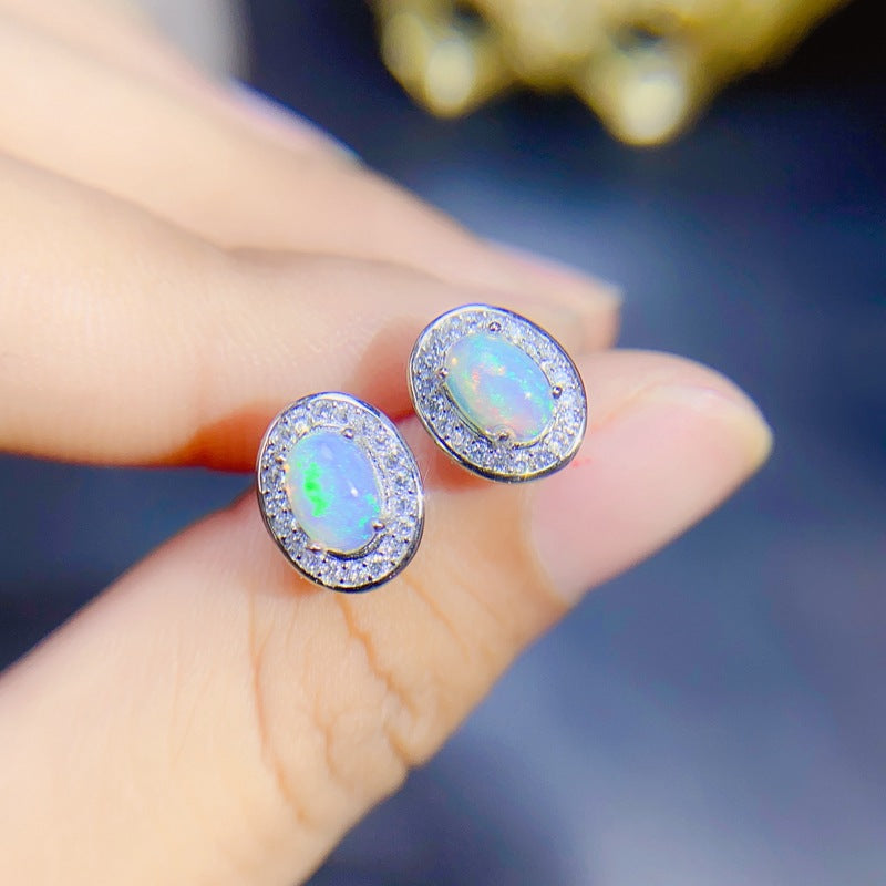 Natural Opal Earrings Set in S925 Silver, Main Stone 4*6mm