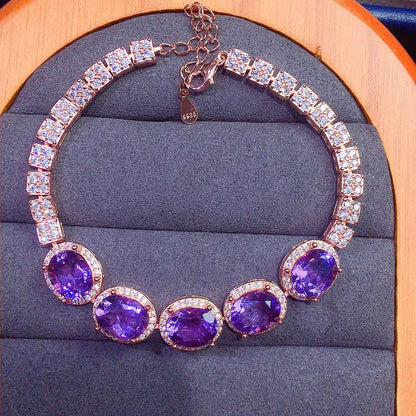 Natural Brazilian Amethyst Bracelet, Super Flashy, 925 Sterling Silver Setting