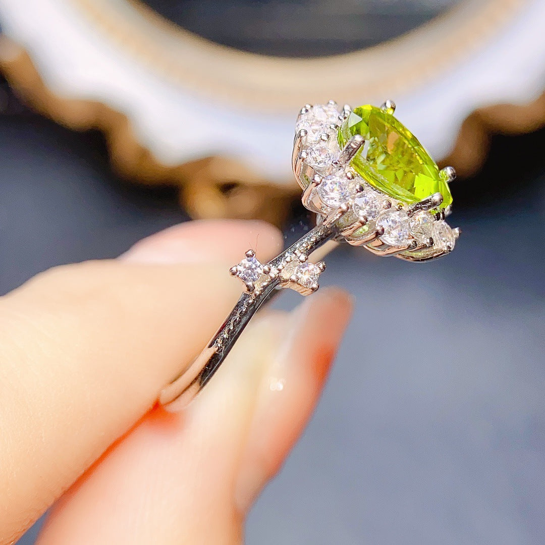 Natural Peridot Ring for Women, S925 Sterling Silver Setting, Main Stone 6*8mm