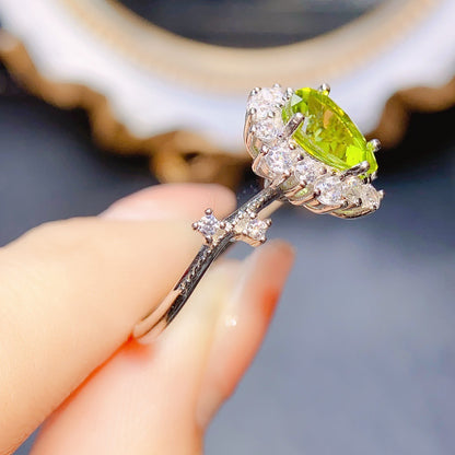 Natural Peridot Ring for Women, S925 Sterling Silver Setting, Main Stone 6*8mm