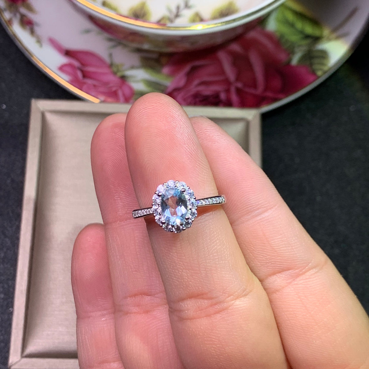 Natural aquamarine 925 silver ring