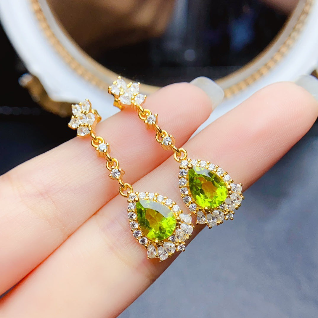 Natural Peridot Earrings, Set in S925 Silver, Main Stone 5x7mm