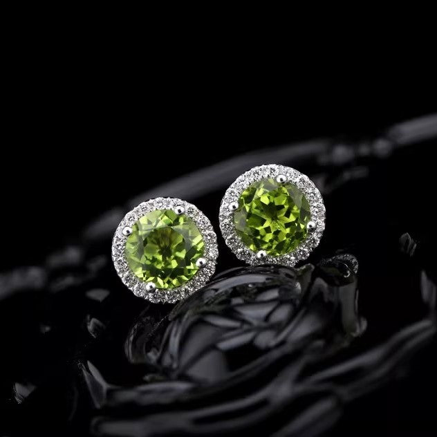 Natural Peridot Earrings Set in S925 Silver, Main Stone 5*5mm