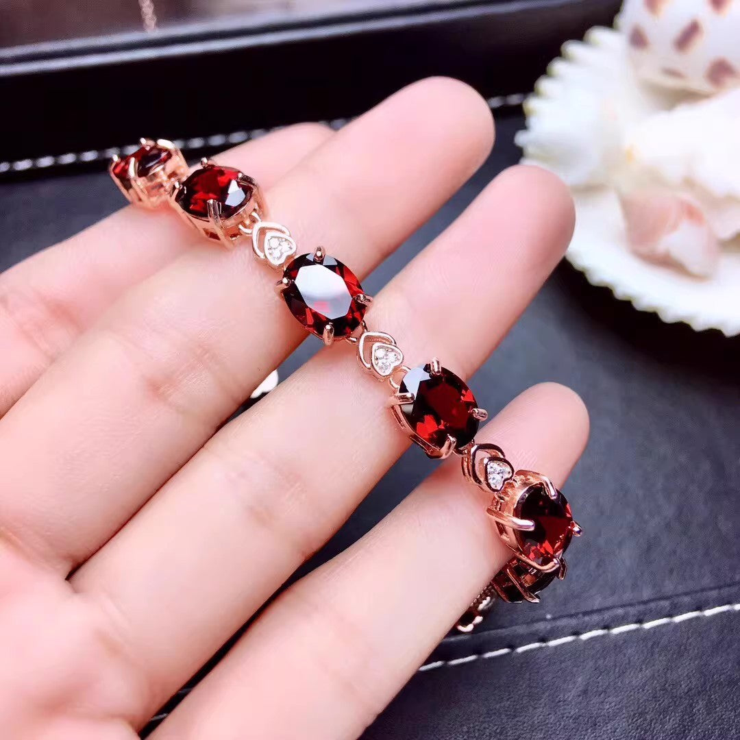 Natural Mozambique Garnet Bracelet with S925 Silver Plated Rose Gold
