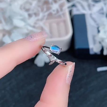 Sri Lanka Natural Moonstone 925 Silver Ring Mermaid