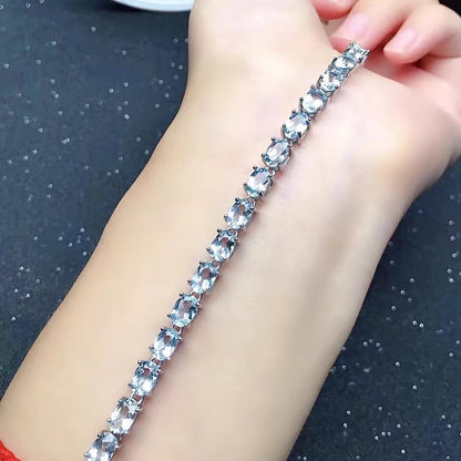 Natural Aquamarine Bracelet, S925 Sterling Silver Setting