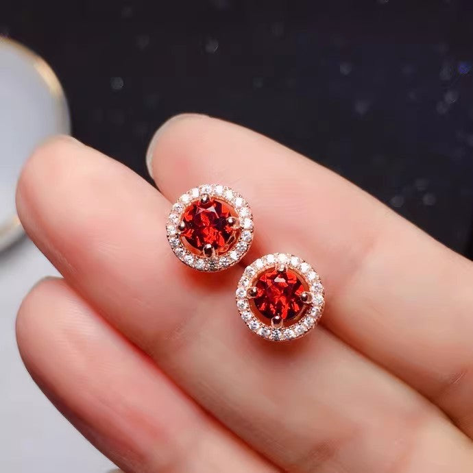 Natural Garnet Earrings, 925 Silver Plated with Rose Gold, Main Stone 5*5mm