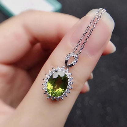 Natural Peridot Pendant Necklace, Set in S925 Silver
